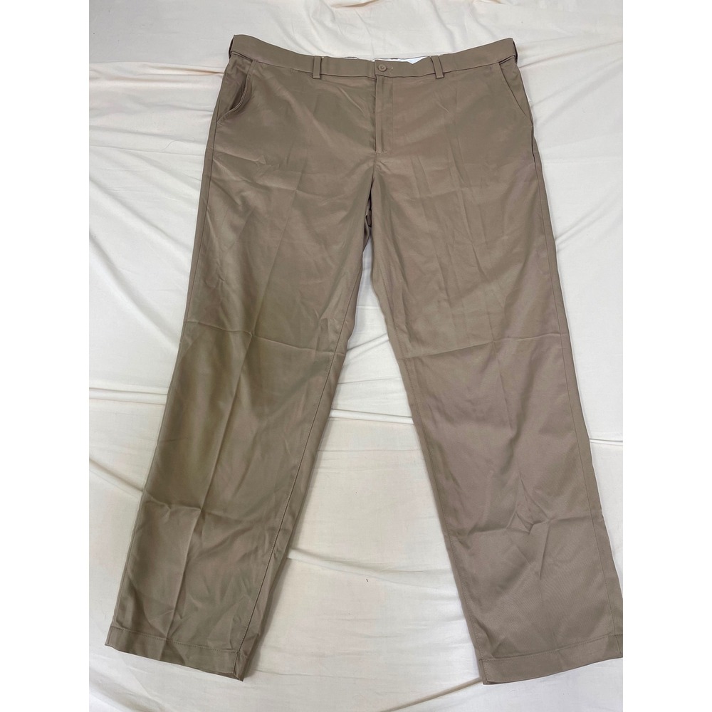 Amazon Essentials Mens Khaki Brown Chino Pants 48W x 34L Straight Leg Flat Front